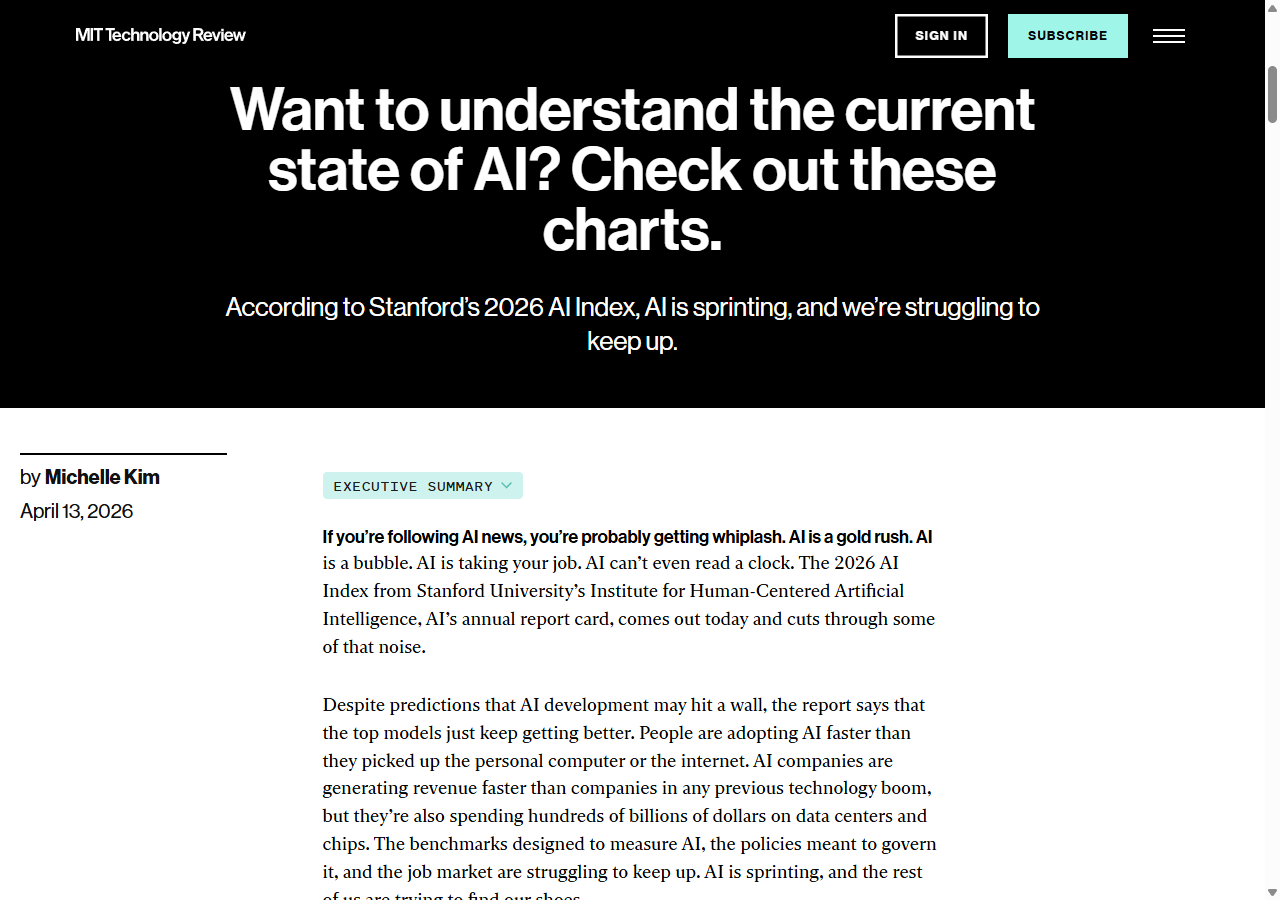MIT Technology Review charts the state of AI from the 2026 Index