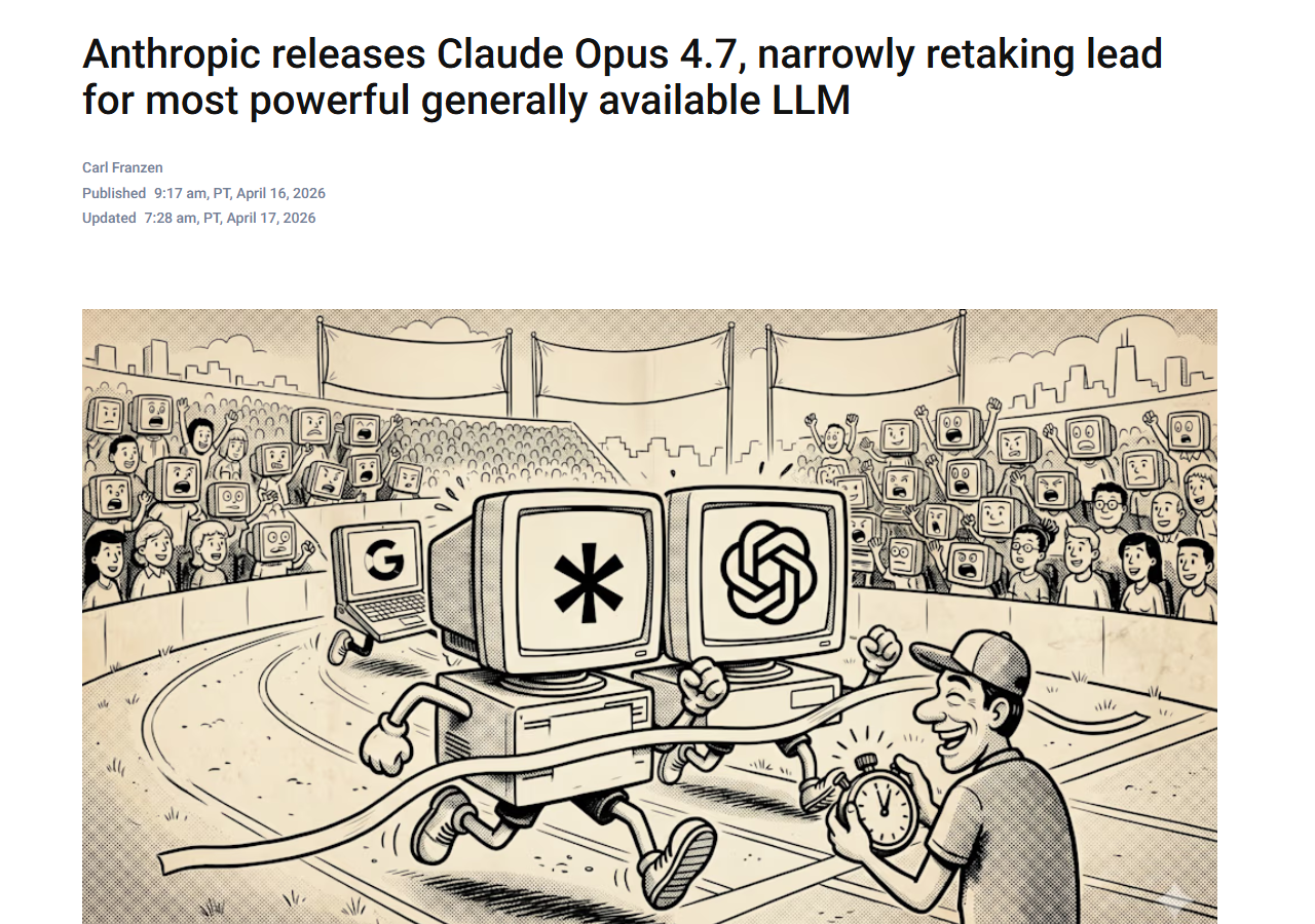 VentureBeat: Anthropic releases Claude Opus 4.7, narrowly retaking lead for most powerful generally available LLM