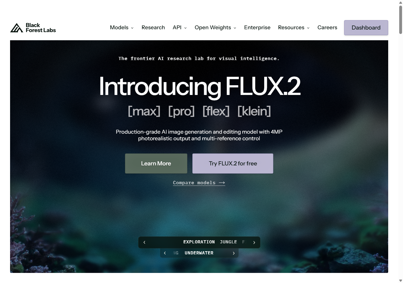 Black Forest Labs FLUX.2 announcement page with four variants