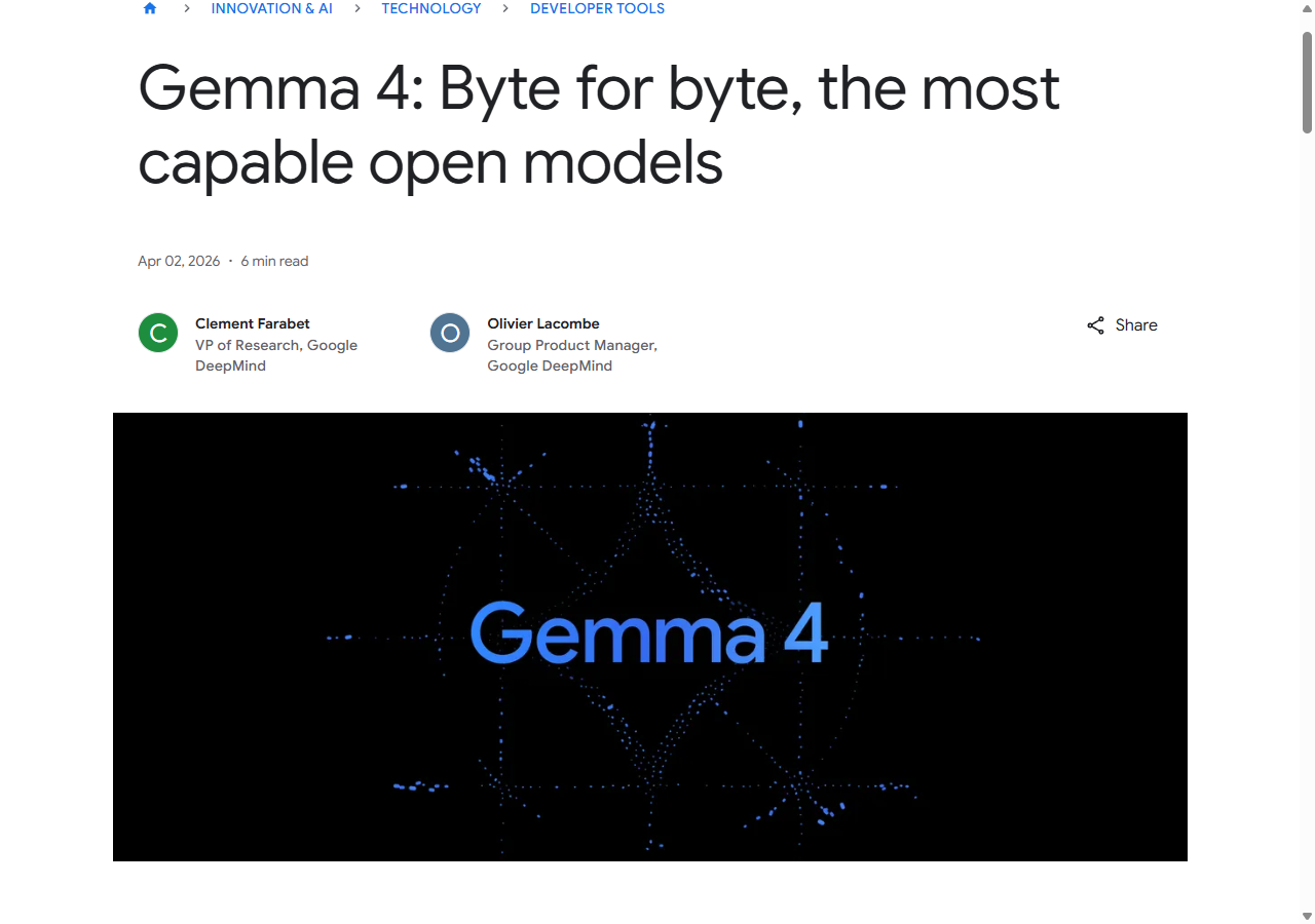 Google's official Gemma 4 announcement