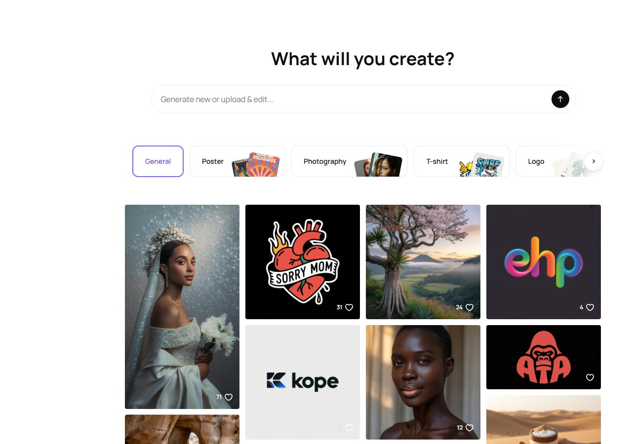 Ideogram explore page showing logos and text-rendering examples